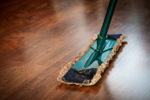 teal mop cleaning hardwood floor
